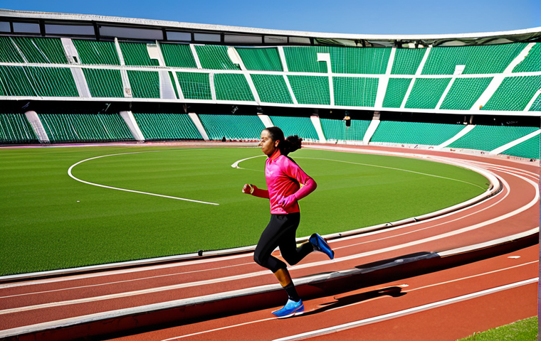 A determined young professional athlete, gender-neutral, running on a track within a state-of-the-art, eco-friendly sports stadium. The stadium incorporates green technology like visible solar panels on the roof and designated recycling bins nearby. The athlete is fully clothed in modest, appropriate sports attire, focused on their performance. The lighting is bright and natural, emphasizing a clean and ethical environment. This image should reflect fair play and environmental consciousness. Perfect anatomy, correct proportions, natural pose, well-formed hands, proper finger count, natural body proportions, professional sports photography, high quality, safe for work, appropriate content, fully clothed, modest, family-friendly.