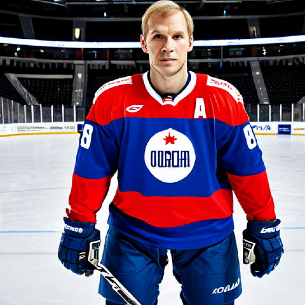 스포츠마케팅과 글로벌 마케팅 전략 - Hockey Hero**

"A professional portrait of a famous Russian hockey player, fully clothed in his team...