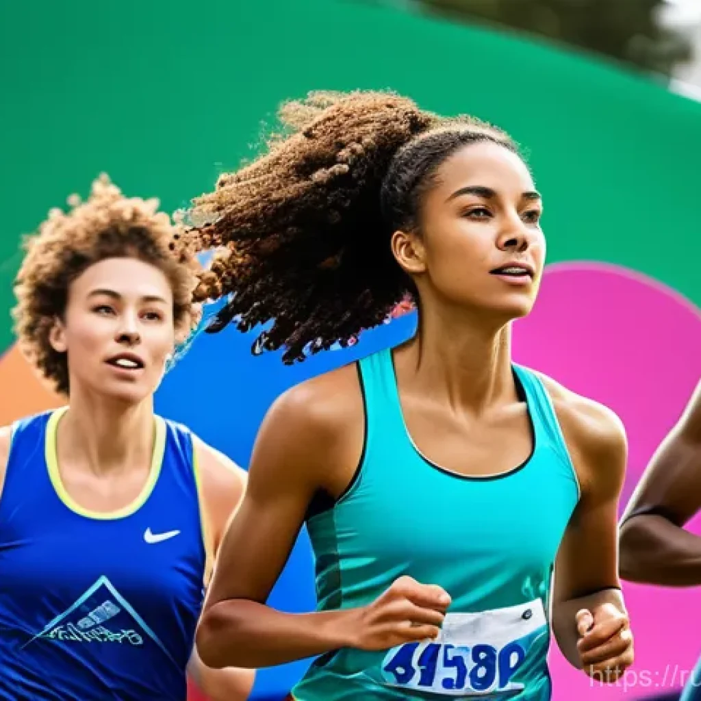 스포츠 브랜드 마케팅 성공 사례 - **A diverse group of athletes pushing their limits during a vibrant community sports event.** The sc...