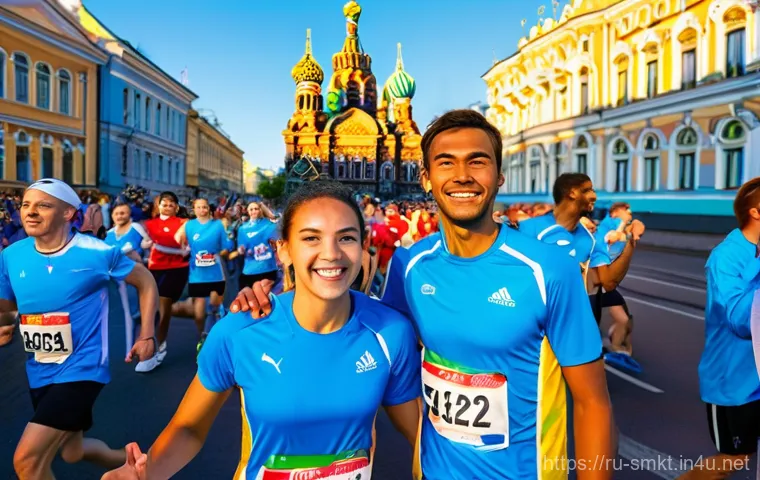 스포츠 이벤트와 참가자 경험 설계 - **Prompt 1: Joyful Marathon in a Historic Russian City**
    "A vibrant, wide-angle shot of a divers...