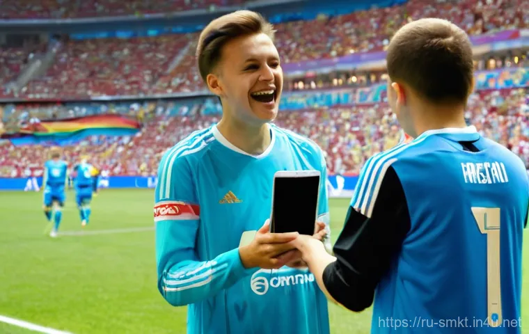 스포츠마케팅과 디지털 마케팅 협력 사례 - **Prompt 1: Dynamic Fan Engagement at a Russian Football Match**
    "A vibrant scene inside a moder...