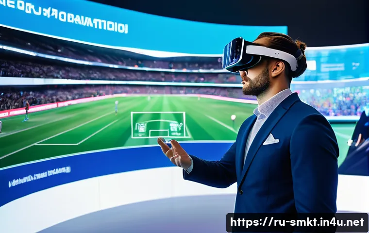 스포츠마케팅 전문가로서의 자기계발 방법 - A dynamic, futuristic image depicting a diverse group of sports marketing professionals actively eng...