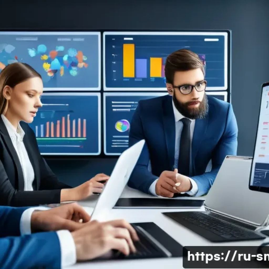 스포츠마케팅 실습 프로젝트 보고서 작성법 - A professional sports marketing team in a modern office environment analyzing digital data on multip...