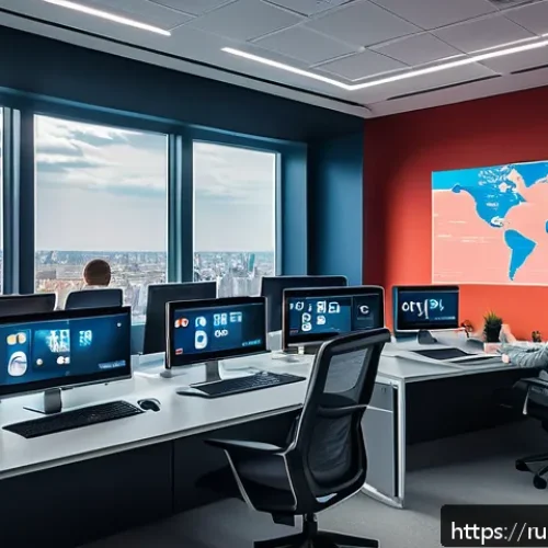 스포츠마케팅 직무의 진로 설계 - A dynamic scene of a sports marketing team in a modern office environment in Russia, analyzing digit...